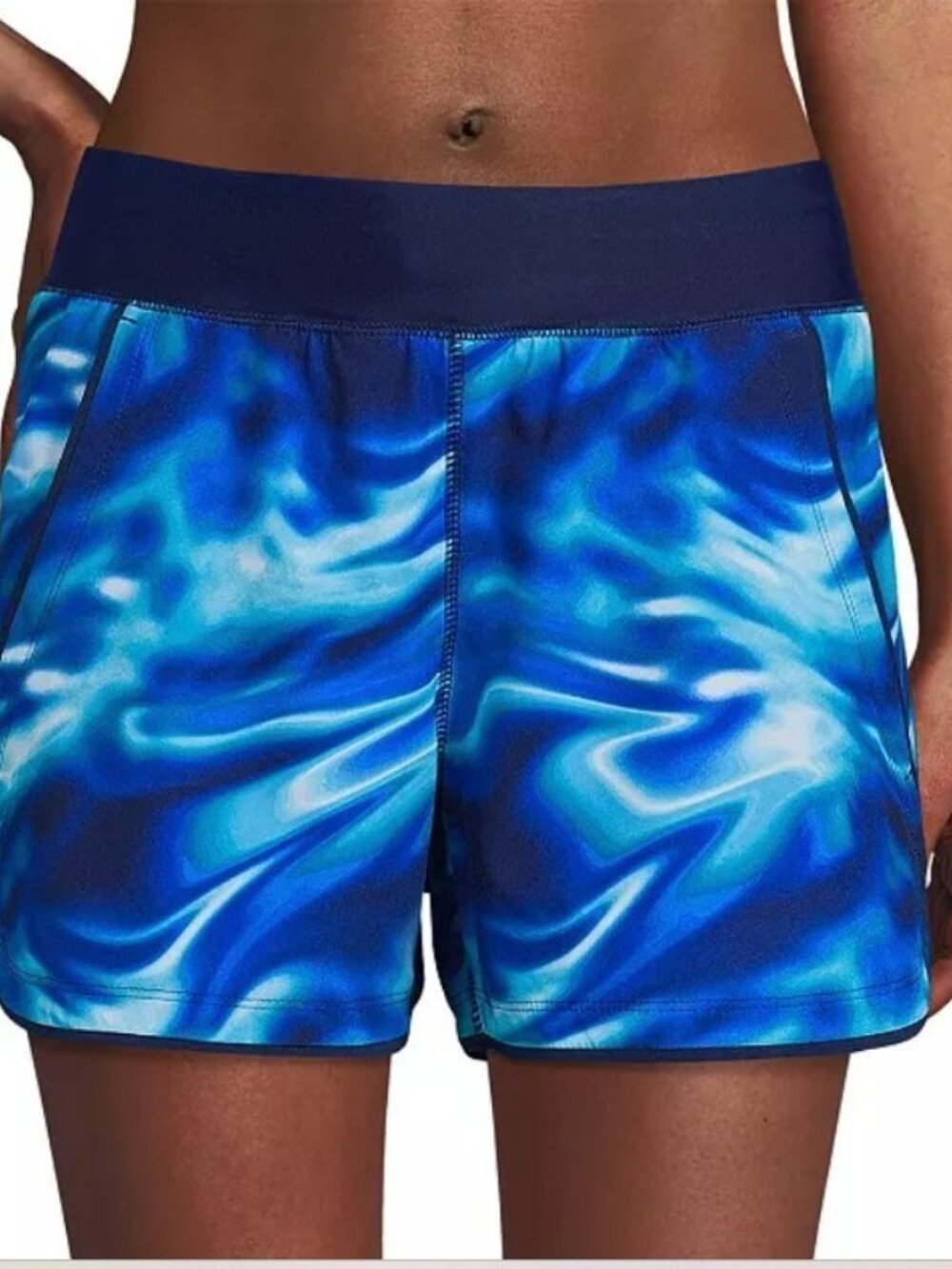 Lands End Womens Swim Shorts Sz 6 Electric Blue Swirl 3" Panty Quick Dry Lined